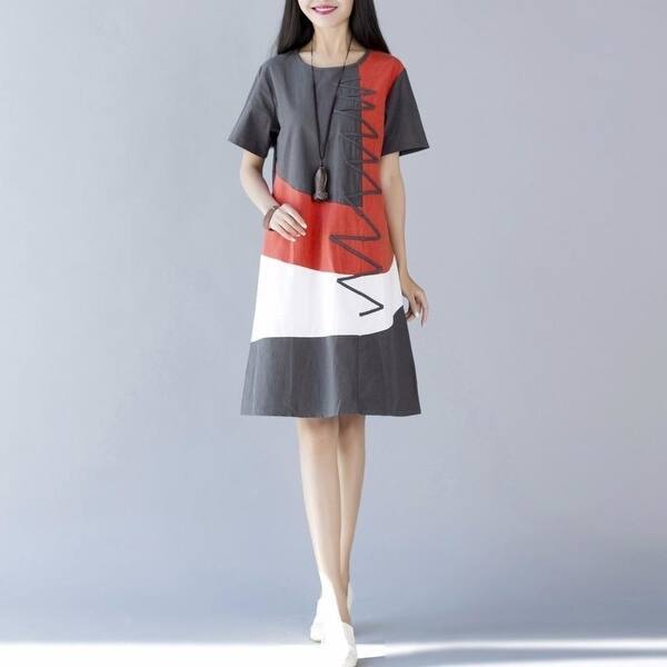 Shop 2018 Summer Cotton And Linen Dress Short Sleeve O Neck A Line