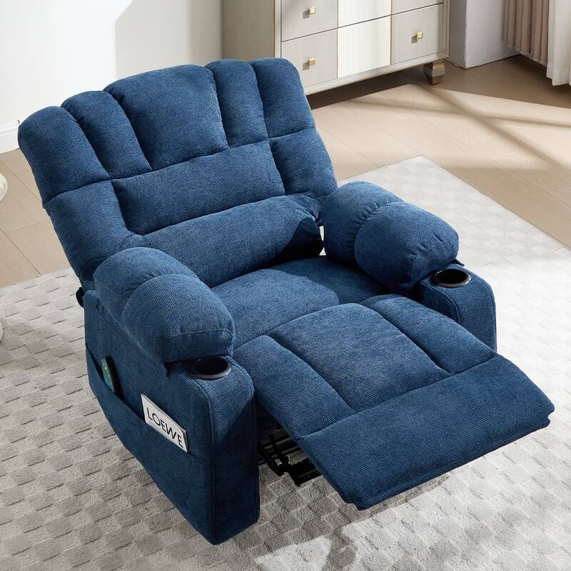 Massage Recliner Chair with Vibration & Heating, Ergonomic Single Sofa Chair, Recliner Chair with Side Pockets & 2 Cup Holders