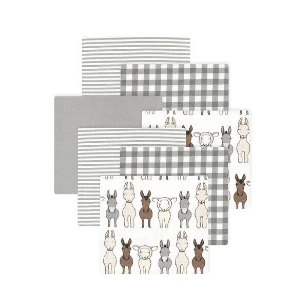 slide 1 of 1, Little Treasure Hudson Baby Cotton Poly Flannel Receiving Blankets Multipack, Beige Farm Friends, 30x30 inches 30x30 inches - Beige Farm Friends