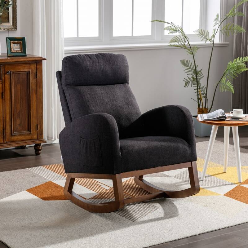 Modern Linen Upholstered Rocking Chair, Living Room Lounge Arm Chair