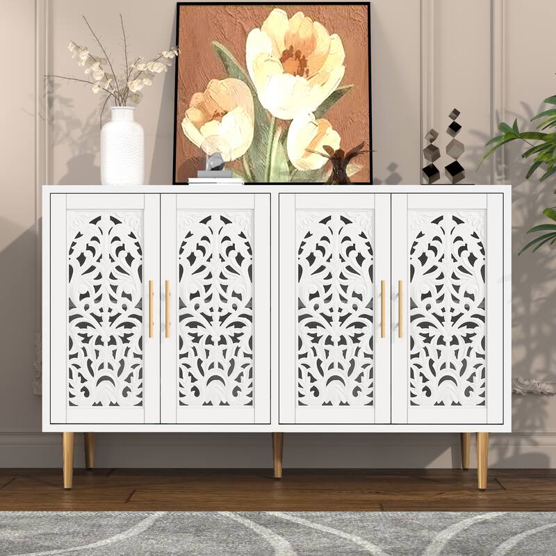 48" Hollow Carved Sideboard Buffet Cabinet - White
