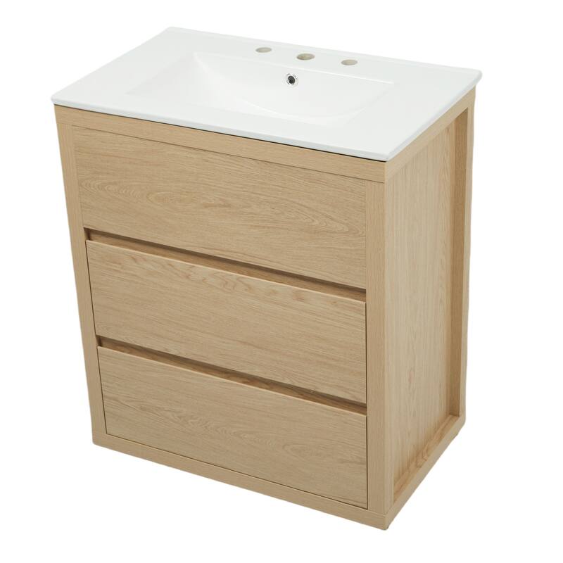 30"/60" Bathroom Vanity Set, Freestanding Bathroom Vanity Cabinet with Ceramic Sink Basin & Drawers
