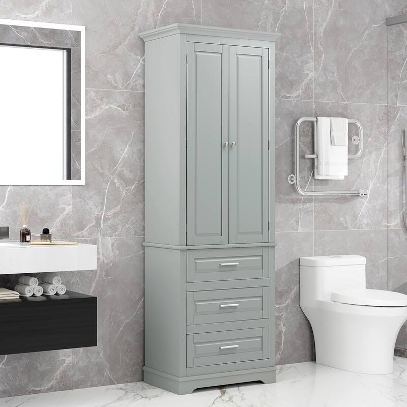 Tall Storage Cabinet with 3 Drawers, Bathroom & Office Organizer with Adjustable Shelves