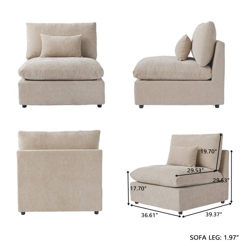 Modular Sectional Sofa Cloud Couch with Ottoman, L Shaped Linen Blend Fabric Minimalist Sectional Sofa for Living Room, Khaki