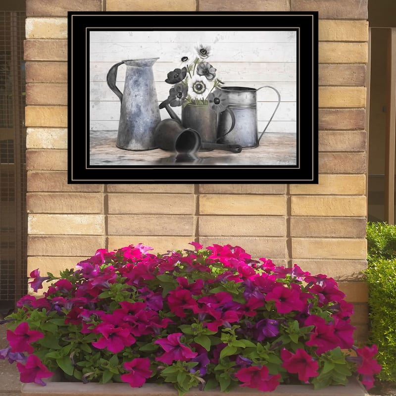 TrendyDecor4U Farmhouse "Floral Farmhouse I" Framed Print Wall Art by Robin-Lee Vieira