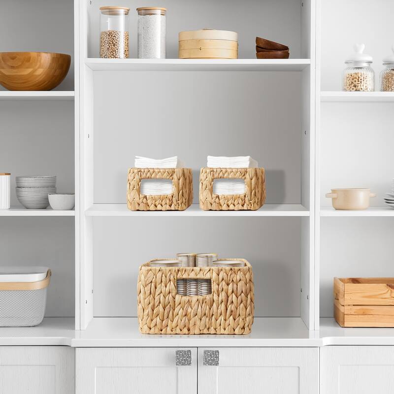 Hyacinth Storage Basket Set w Handles Woven Bin Organizers