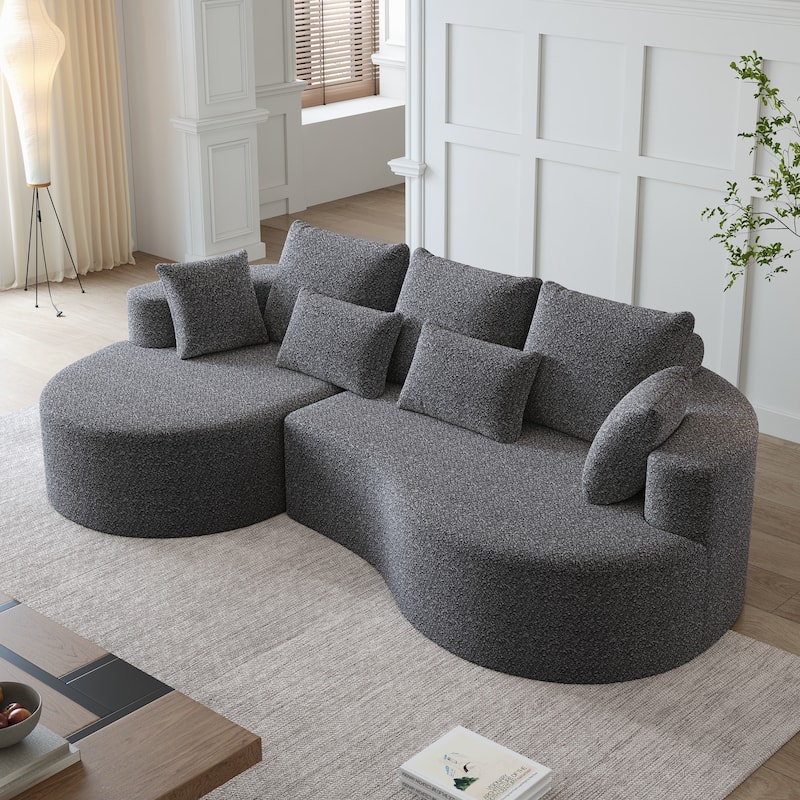 L-Shaped Curved Cloud Sectional Couch, Oversized Chenille Upholstered 4-Seater Sofa, Full Compressed Corner Sofa with 7 Pillows