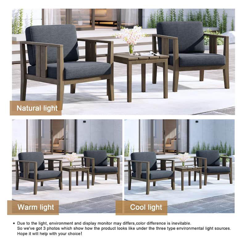 Uixe 3-piece Teak Solid Wood Outdoor Arm Chairs with Side Table Set