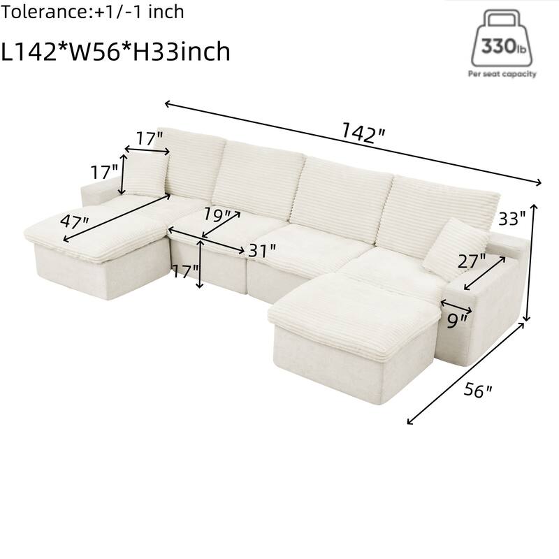 Modular Sleeper Sofa Bed Deep Seat Chenille Couch U-shaped Sectional Sofa with Chaise, Corduroy Cushions and Pillows