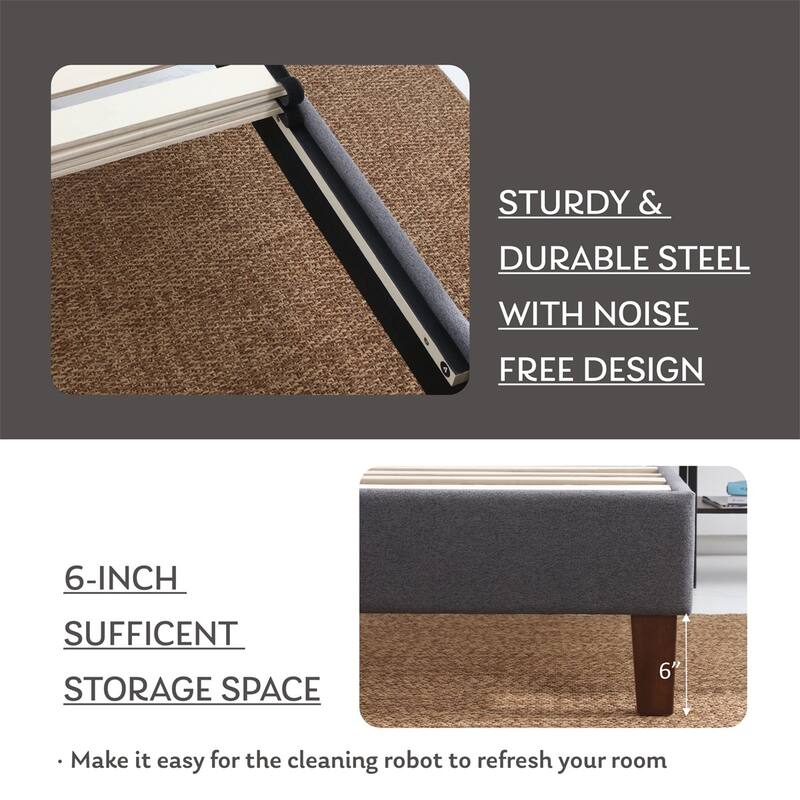 Full Size Upholstered Platform Bed Frame / Mattress Foundation / Wood Slat Support / No Box Spring Needed / Easy Assembly