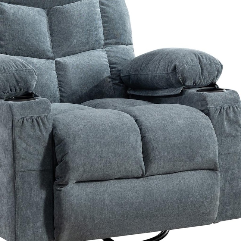 HomeRoots 37" Blue Faux Leather Heated Massage Lift Assist Recliner With USB