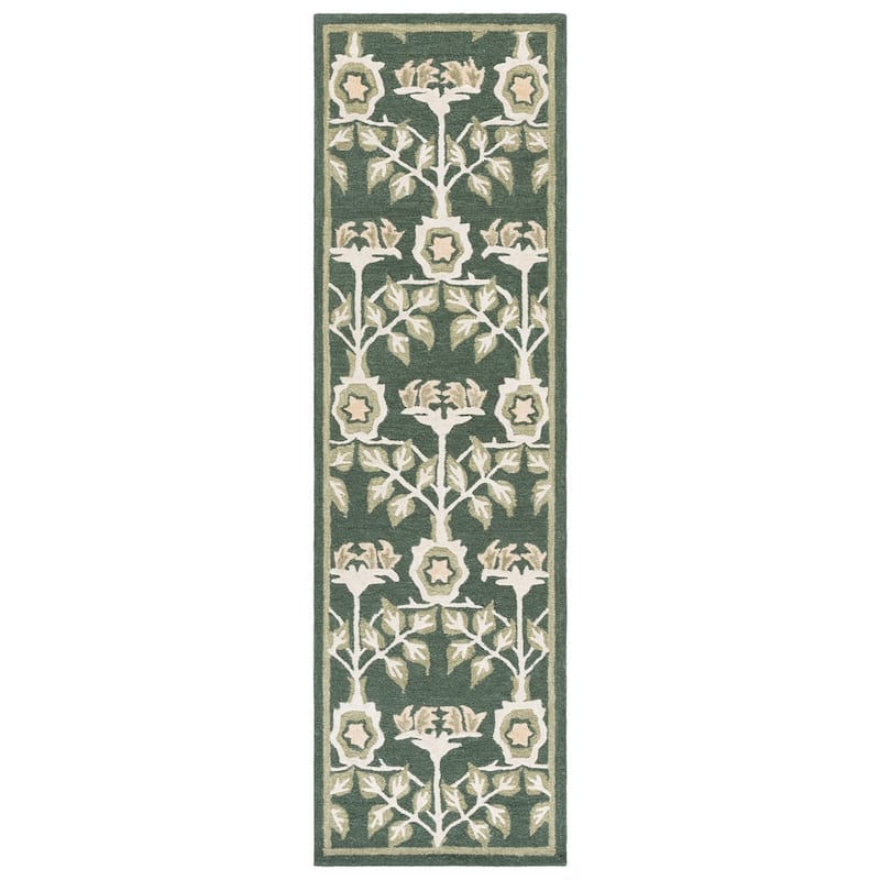 SAFAVIEH Handmade Earthly Treasure Aurelija Traditional Wool Rug - Green/Ivory - 2'3" x 8' Runner