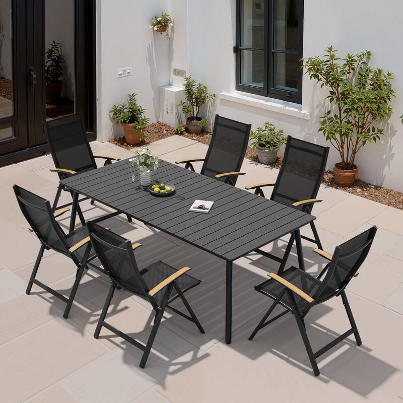 7PC VredHom Outdoor Patio Dining Set Folding Chairs and Dining Table - Set of 7