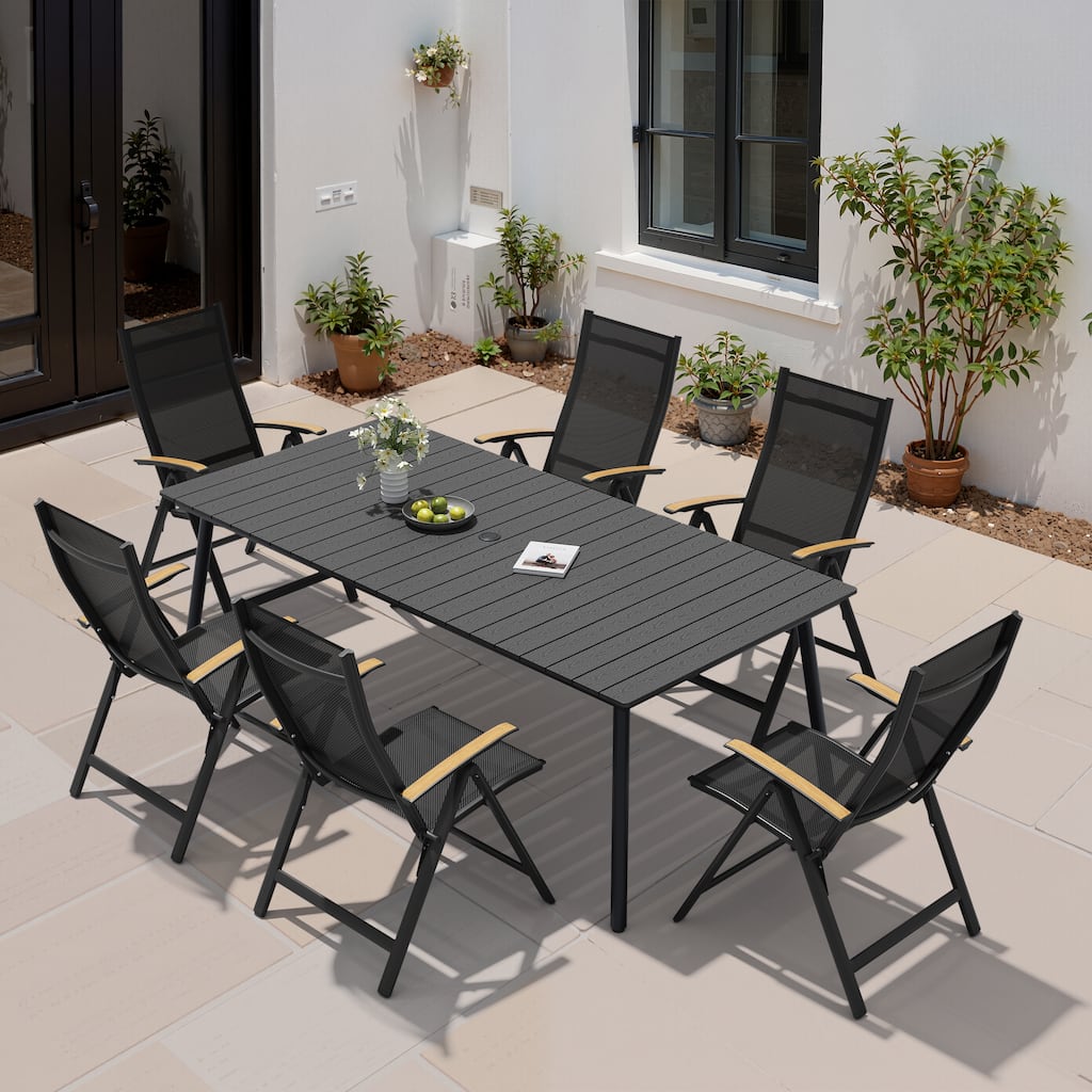 7PC VredHom Outdoor Patio Dining Set Folding Chairs and Dining Table - Set of 7