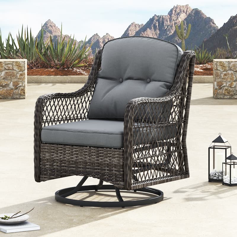 Corvus Vasconia 5pc Outdoor Resin Wicker Swivel Chat Set with Fire table