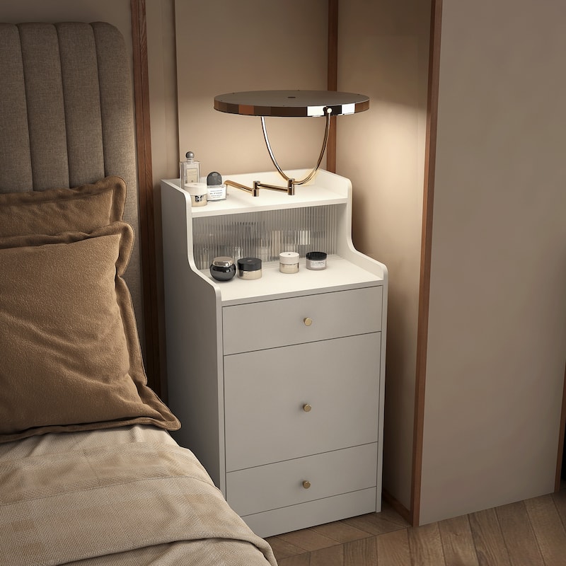 3 in 1 Small Vanity, Makeup Table with Mirror and Light, Vanity Table Set with 2 Drawers and Upholstered Stool