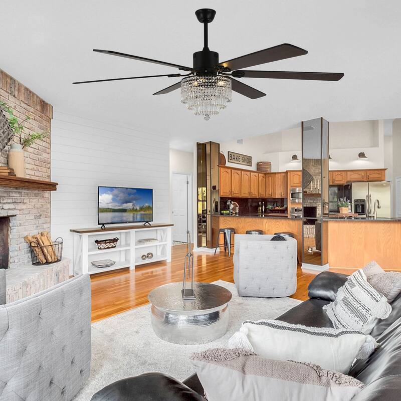 Bella Depot 65" Mondern Crystal Drum Ceiling Fan 6-Speed Reversible with Light and Remote