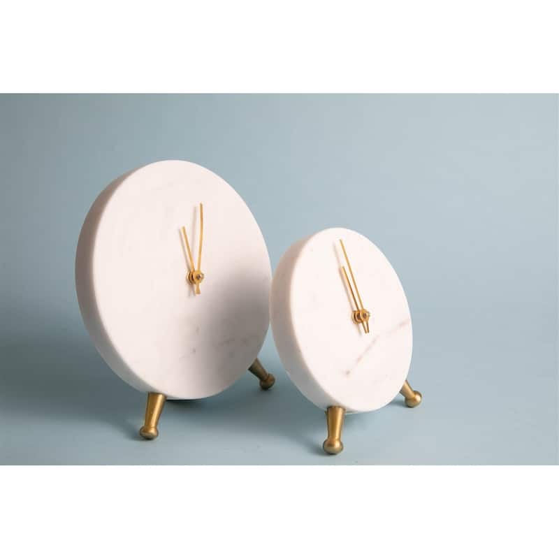 Lg. Marble Table Clock Antique Brass 8"Dia