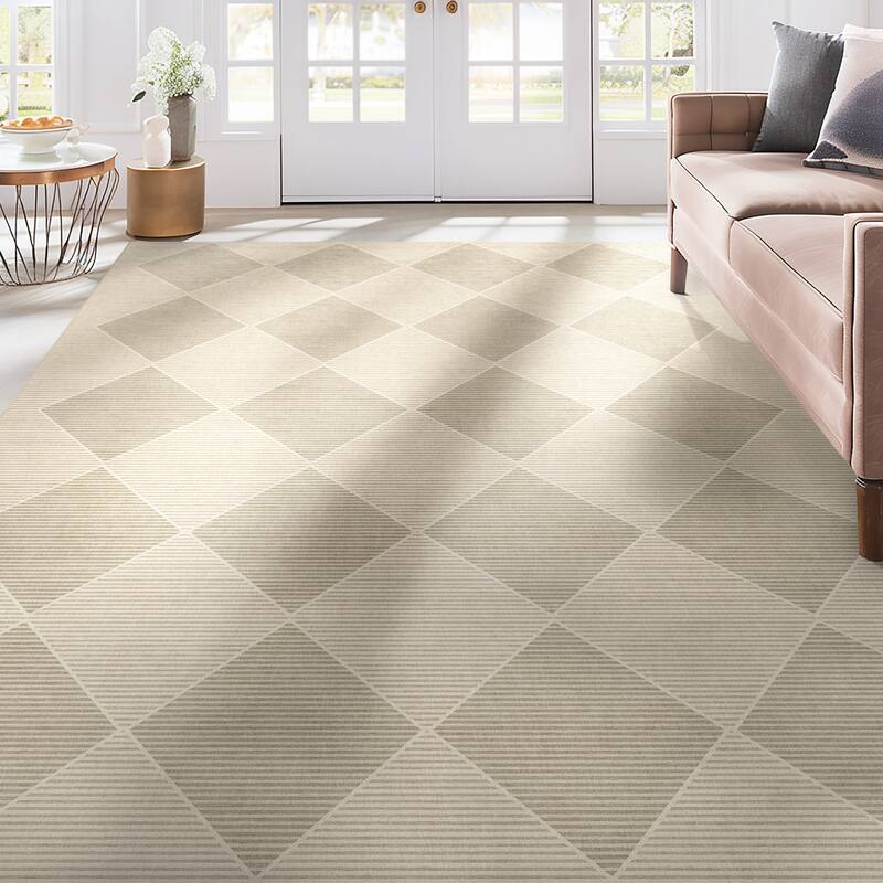 Well Woven Apollo Elemental Basalt Moroccan Diamond Low Pile Area Rug - 9'10" x 13' - Beige