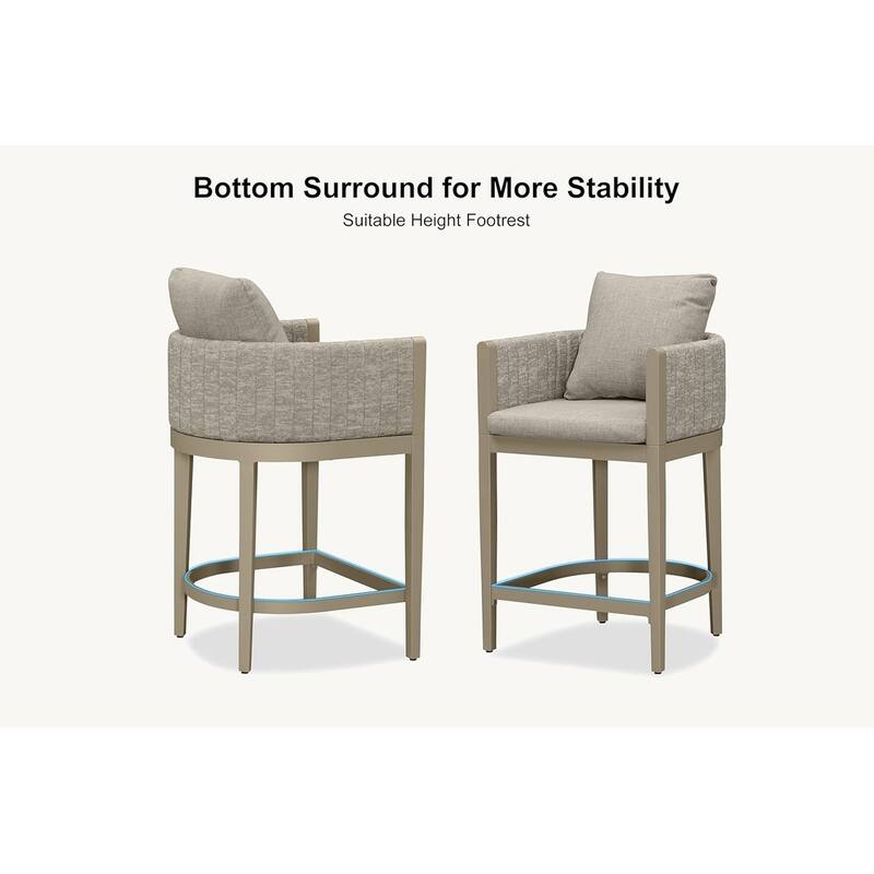 PURPLE LEAF Bar Stool Set of 2 Outdoor Rattan Bar Chair with Back Metal Bar Height Stool Wicker Barstool Dark Grey