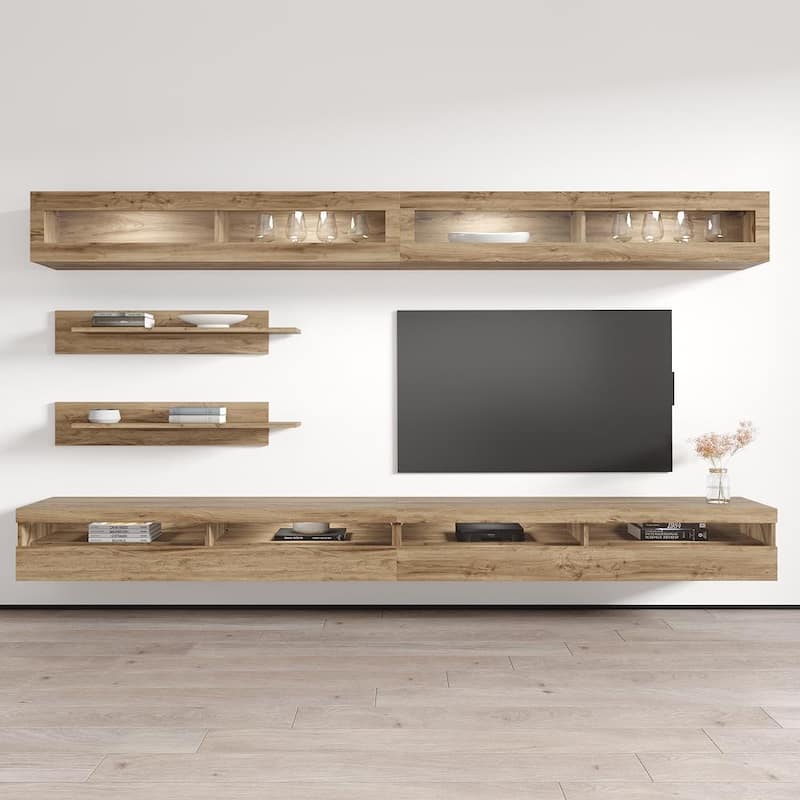 Fly I2 35TV Wall-mounted Floating Modern Entertainment Center Set - Oak