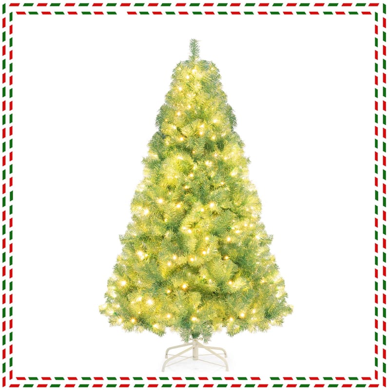 Costway 6.5 FT/7.5 FT Artificial Xmas Tree with 250/550 White LED - Fruit green-6 FT - 6 Foot