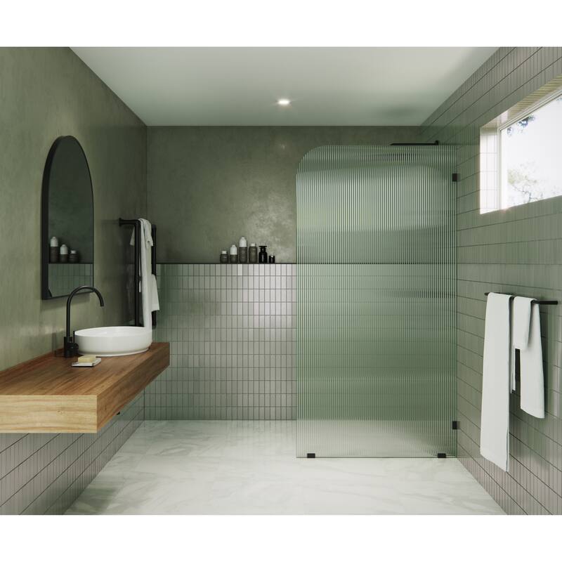 Glass Warehouse 38" x 78" Frameless Shower Door - Single Fixed Panel Fluted Frosted Radius