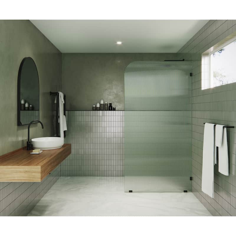 Glass Warehouse 40" x 78" Frameless Shower Door - Single Fixed Panel Fluted Frosted Radius