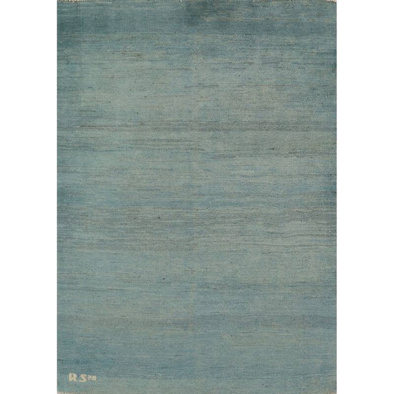 Light Blue Gabbeh Oriental Foyer Rug Hand-Knotted Wool Carpet - 3'4"x 4'7"