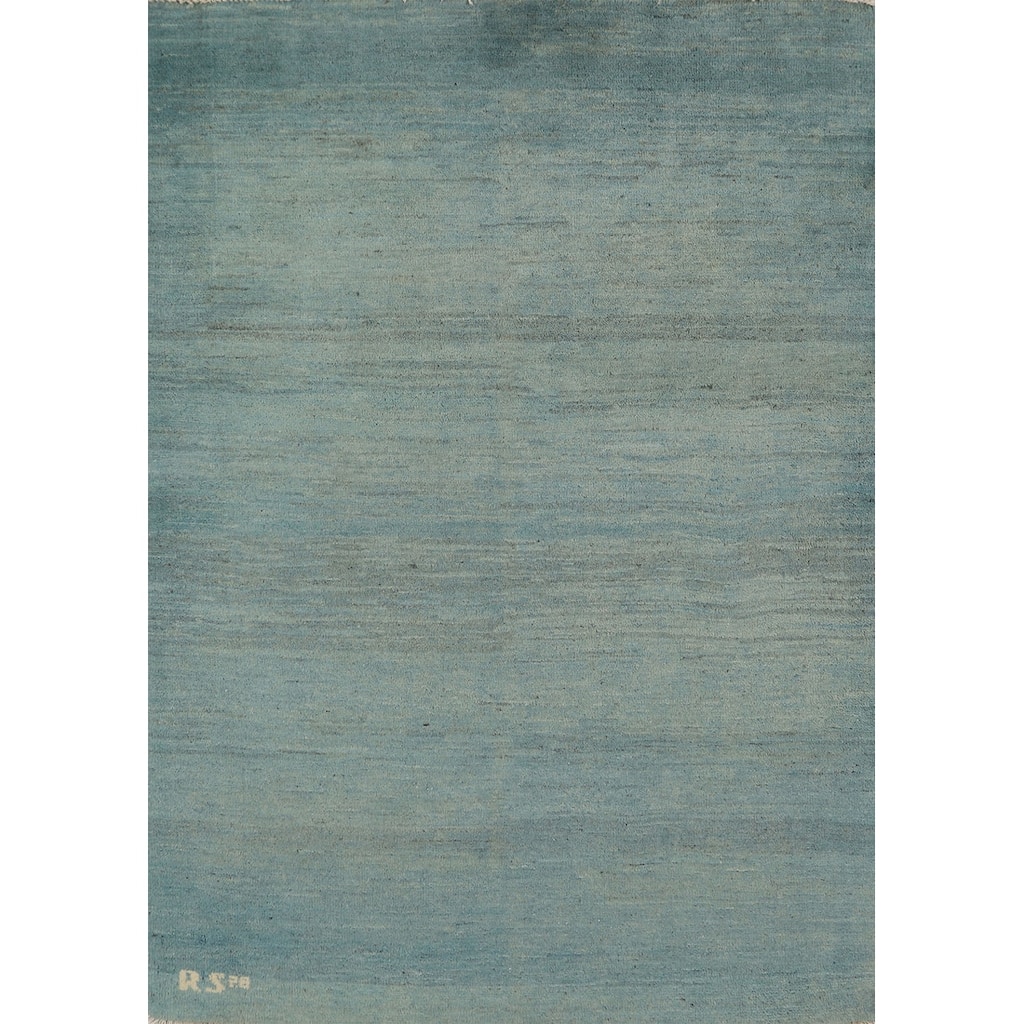 Light Blue Gabbeh Oriental Foyer Rug Hand-Knotted Wool Carpet - 3'4"x 4'7"