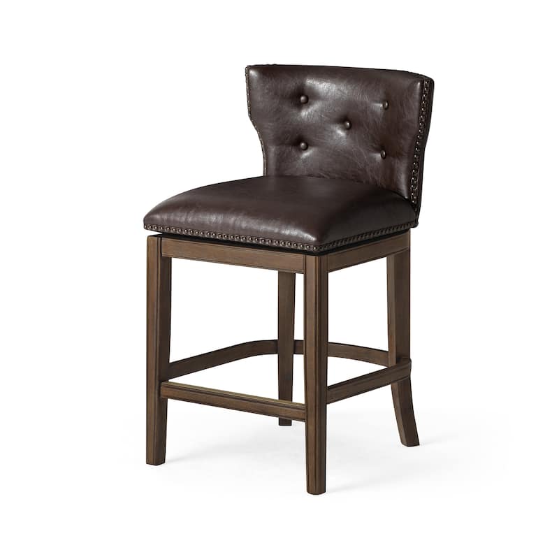 Maven Lane Hugo Kitchen Stool - Walnut Vegan Leather - Counter Height
