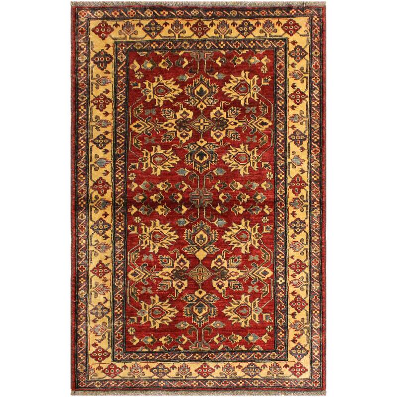 Tribal Super Kazak Bodhi Red/Gold Hand Knotted Wool Rug - 4'1'' x 5'5''