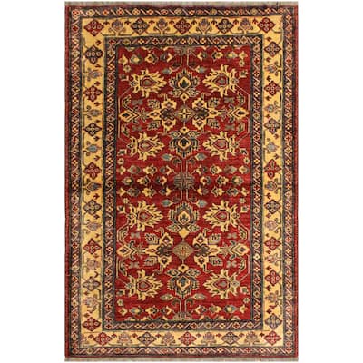 Tribal Super Kazak Bodhi Red/Gold Hand Knotted Wool Rug - 4'1'' x 5'5''