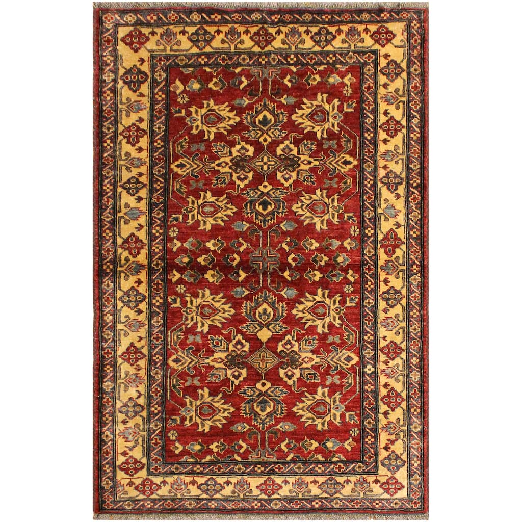 Tribal Super Kazak Bodhi Red/Gold Hand Knotted Wool Rug - 4'1'' x 5'5''