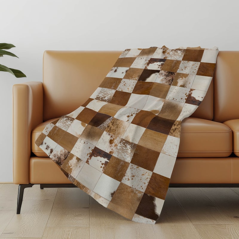 Premium Machine Washable ASB105 Faux Cowhide Sherpa Throw Blanket - Brown - 4'2" x 5'10"