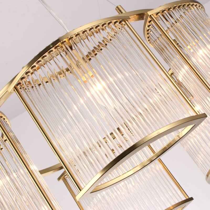Modern Glam 6-Light Clear Glass Drum Chandelier for Living/Dining Room - Gold