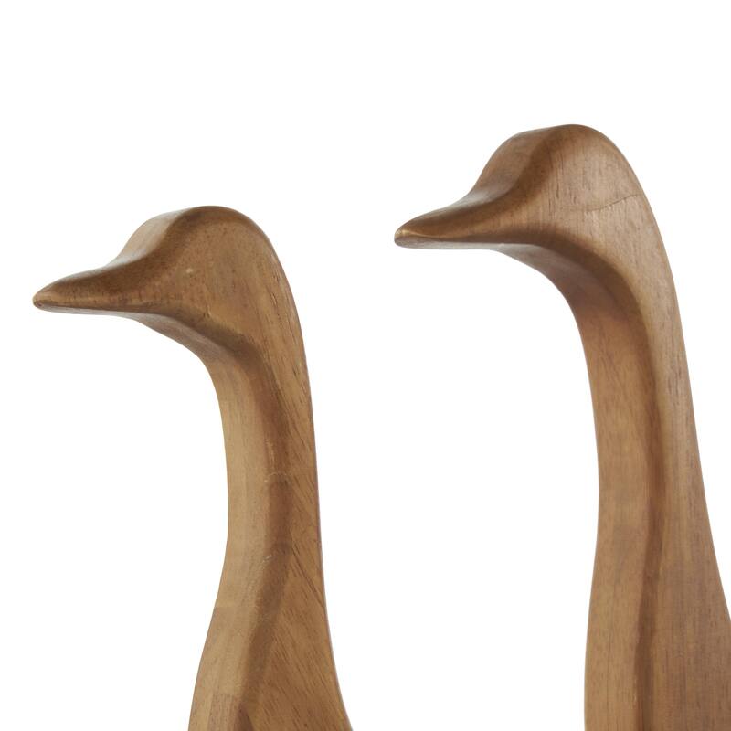 Wood Duck Abstract Minimalistic Decorative Garden Sculpture with Black Metal Feet - Set of 2 Brown - Roche River Decor