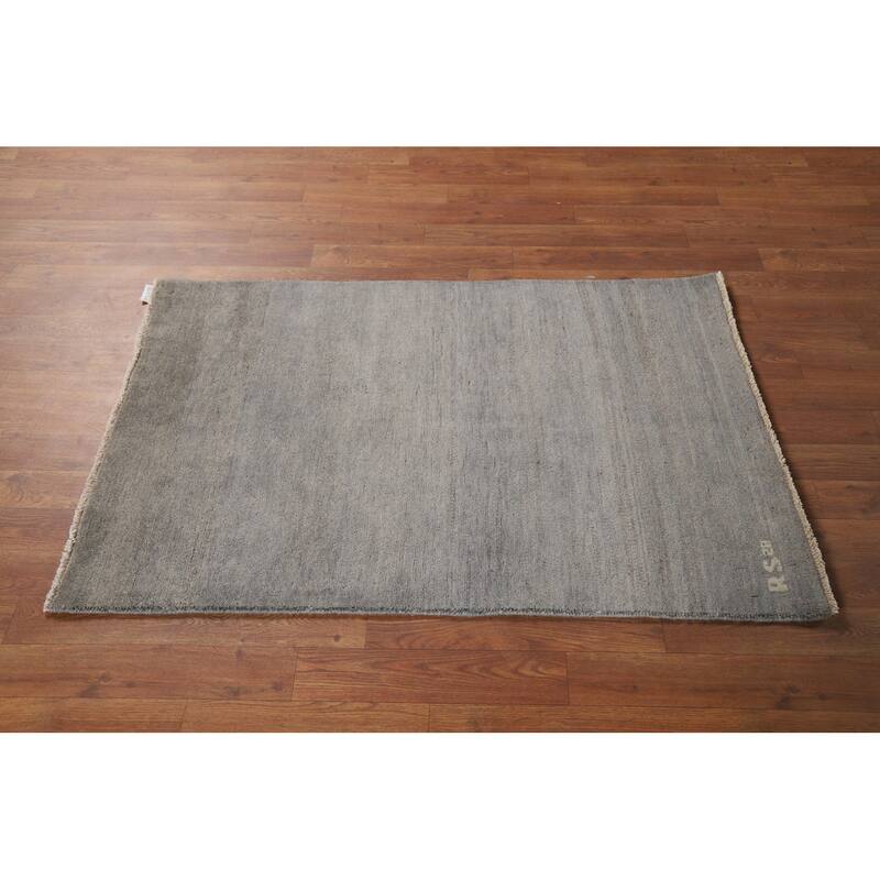 Gray Gabbeh Modern Foyer Rug Hand-Knotted Wool Carpet - 2'8"x 3'11"