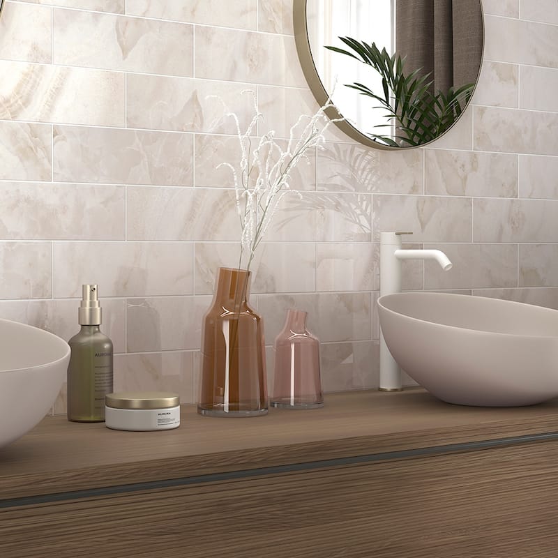 Isla 4x12 Glossy Ceramic Subway Tile - Wall, Backsplash - Snow - 4 x 4 Sample