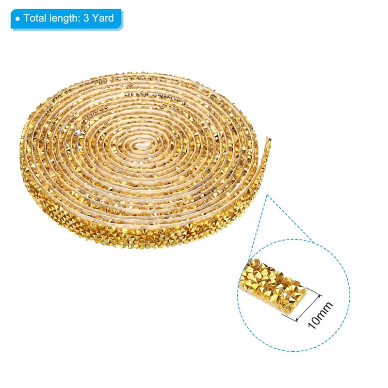 3 Yards Resin Rhinestone Ribbon Crystal Strips Self Adhesive - Golden - 10mm