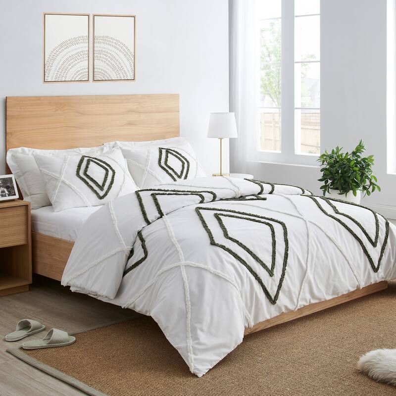 Sweet Jojo Designs Cotton Boho Arrow Boy, Girl, Unisex/Gender Neutral Queen Duvet Cover Bedding Set - Green and Ivory, Farmhouse