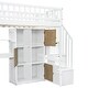 preview thumbnail 21 of 26, Twin Loft Bed in Walnut with Integrated L-Shaped Desk, LED Lighting, Multi-Tier Storage Shelves, Cabinets, and Staircase