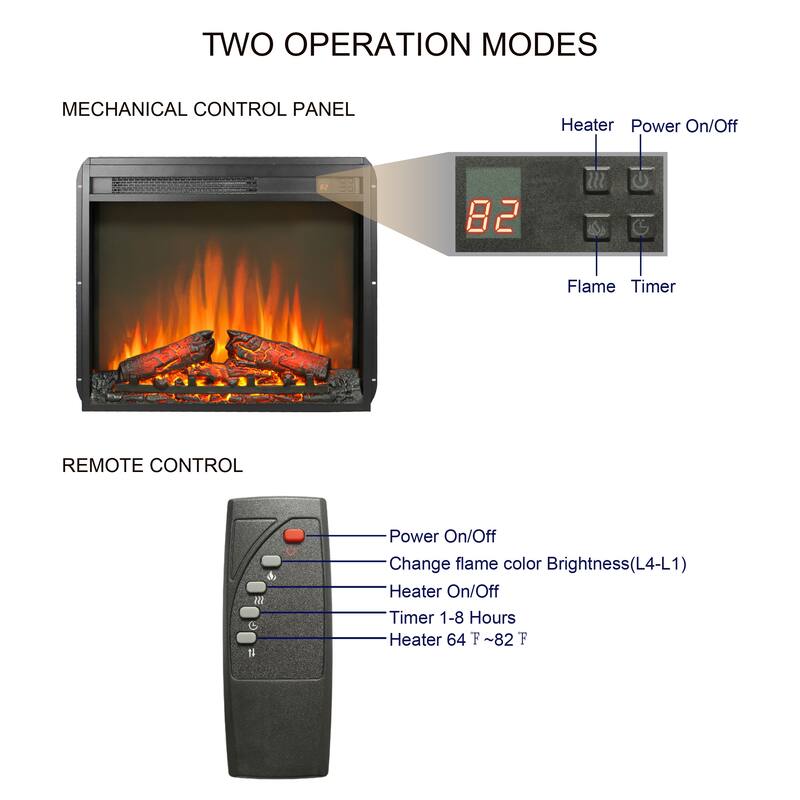 24-Inch Electric Fireplace Insert, Ultra-Thin Design, Log Set, 1400W Heat, Realistic Flame & Remote Control with Timer