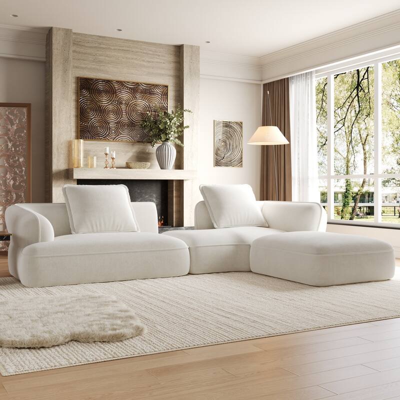 Christopher Knight Home - Modern Upholstered Sectional Sofa with Curved Silhouette - White