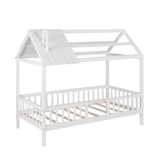 White Twin House Bed with Fence - Fun Playhouse for Kids' Rooms