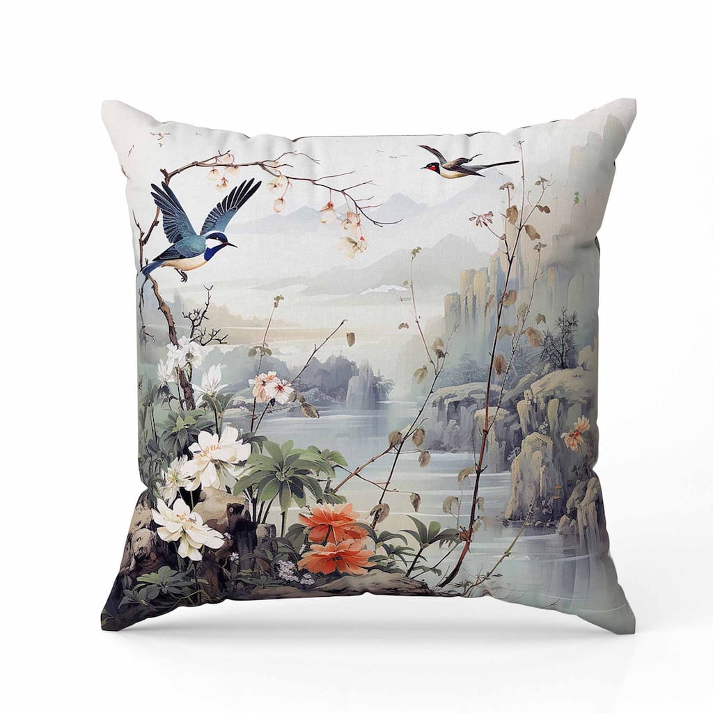 Mystical Wing Peak Faux Suede Reversible Throw Pillow Gray and Blue