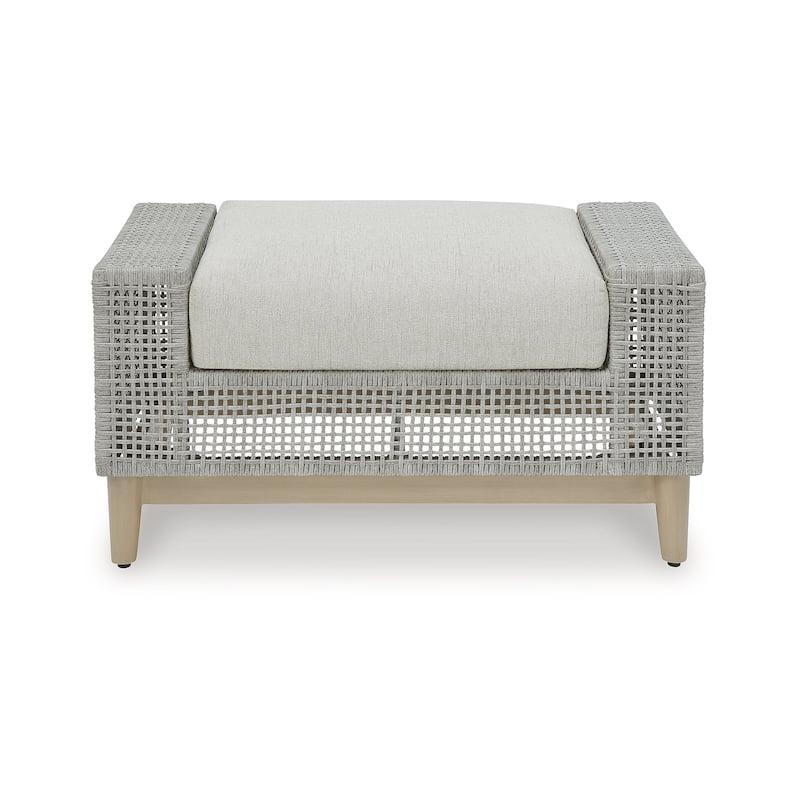 Signature Design by Ashley Seton Creek Gray Outdoor Ottoman with Cushion - 35.13" W x 24.5" D x 19" H