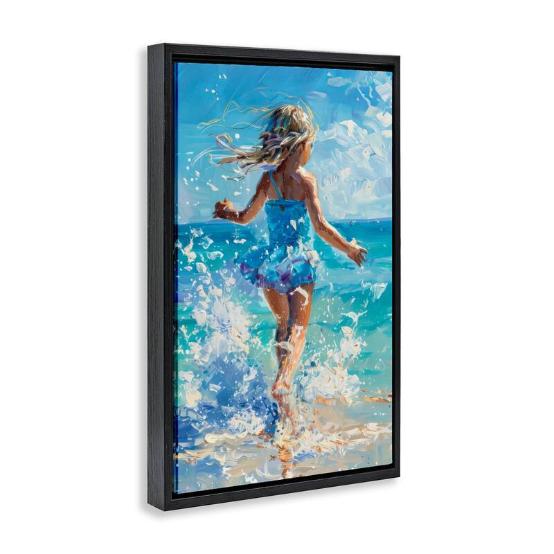 Stupell Girl Splashing on Shore Framed Floater Canvas Wall Art Design By LSR Design Studio
