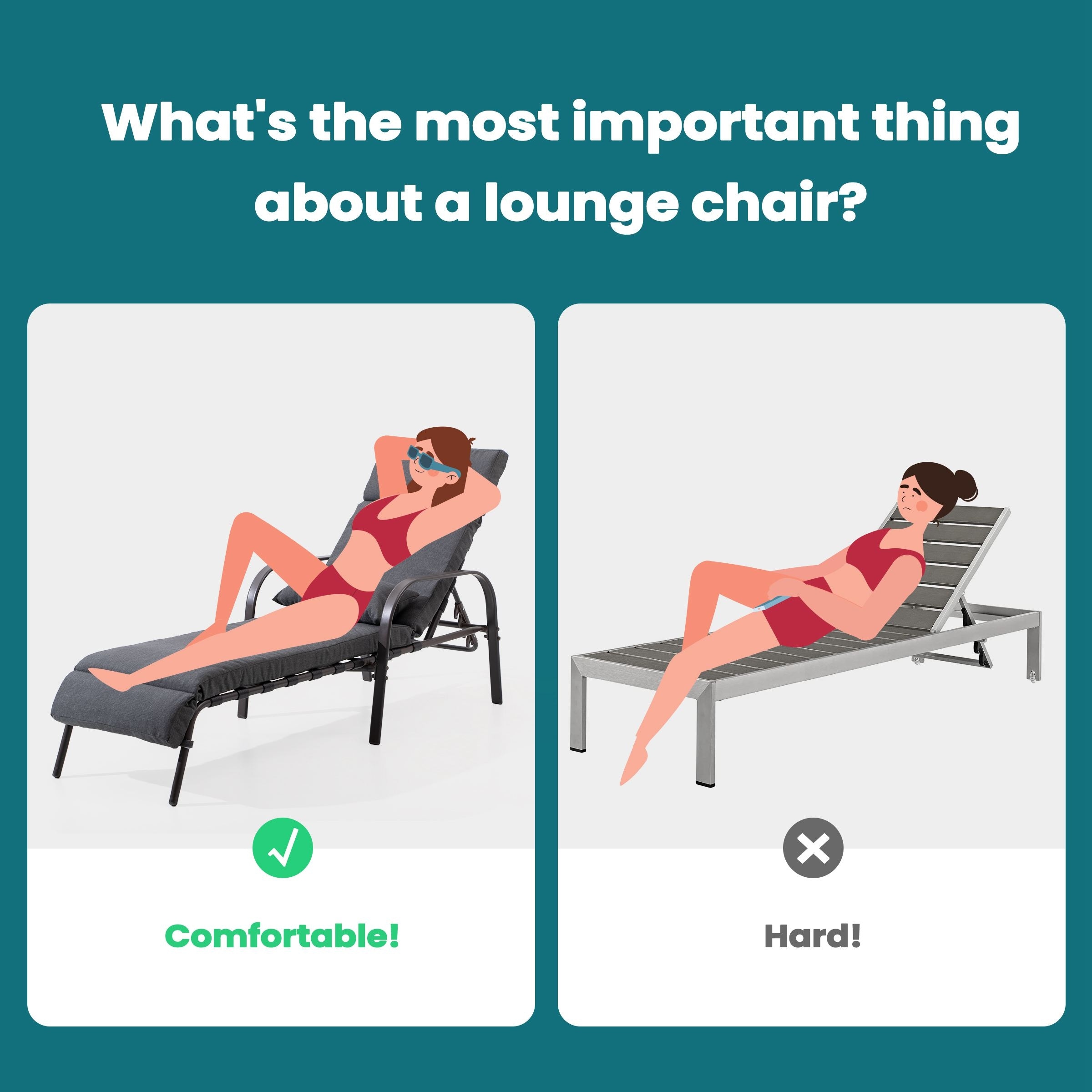 VredHom Adjustable Outdoor Chaise Lounge with Removable Cushion and Sturdy Design-image