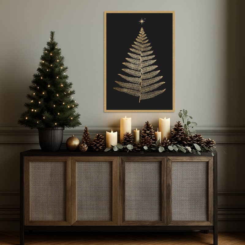 Shining Bright At Christmas Night by Eins Kubistika (23 x 33 in.), Framed Canvas Wall Art Print - Sylvie Bright Gold